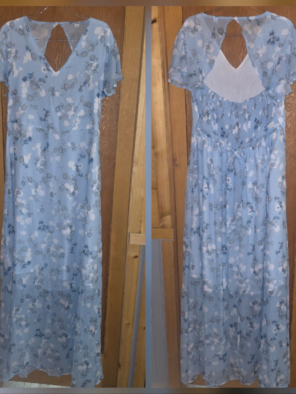 New no tags womens large tie back long floral light blue maxi dress